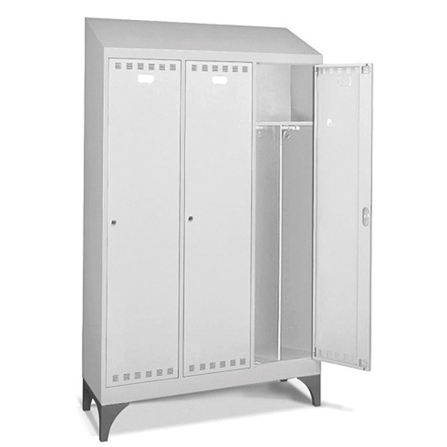Vendita online Armadio spogliatoio a 3 scomparti con tetto inclinato mm.1195x500x2141H - Grigio chiaro RAL7035